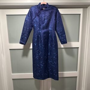 J. Peterman | Dresses | Vintage Blue Silk Jacquard Cheongsam Mandarin ...